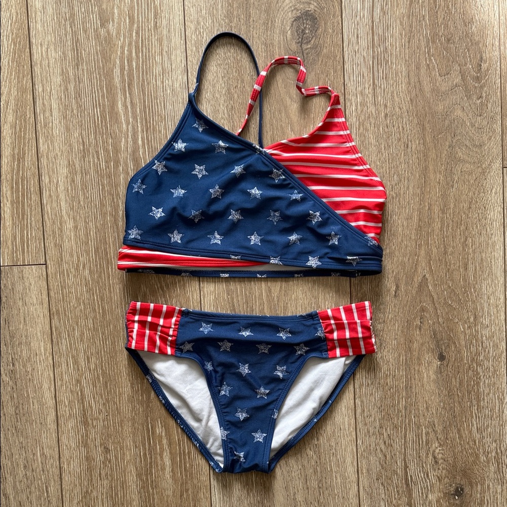 Art Class Red and Blue Patriotic Star Kids Bikini